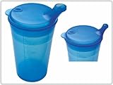 Schnabelbecher mit Deckel für Tee und Brei mit kurzem Mundstück, Farbe: Blau - Schnabeltasse Trinkbecher Einnehmebecher