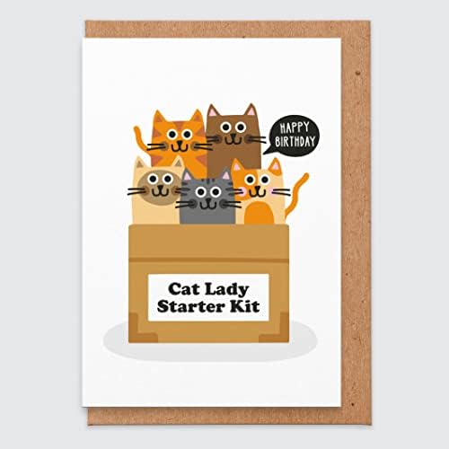 Cat Birthday Card Funny - Funny Cat Birthday Card - Crazy Cat Lady Starter Kit - Cat Card - Birthday Card Mum - for Her - Girls - Women - Sister - Friend - Cat Gifts - Card for Cat Lovers