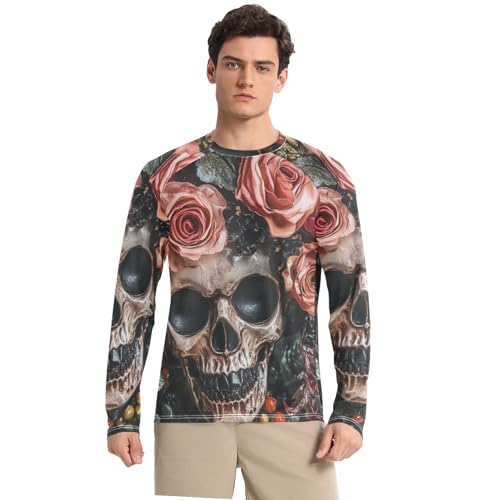 Men Sun Shirts Men's Rash Guard Shirts UPF 50+ Protection Crew Neck Long Sleeve Shirt Green Mountains and Pine Trees 3500