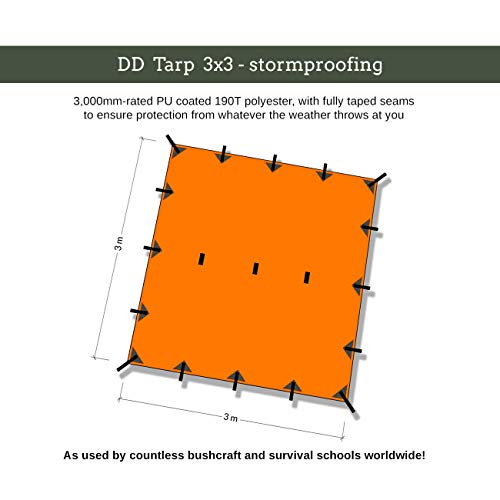 Dd Hammocks - Dd Tarp 3X3 - Sunset Orange (10Ft X 10Ft) - 100% Waterproof Lightweight & Multifunctional High Visibility Rainfly Tarp Tent Shelter For Camping, Bushcraft & Scouts #TOP3