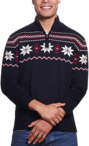 Weatherproof Vintage Mens Holiday Heavyweight Quarter Zip Pullover Sweater (Medium, Black)3
