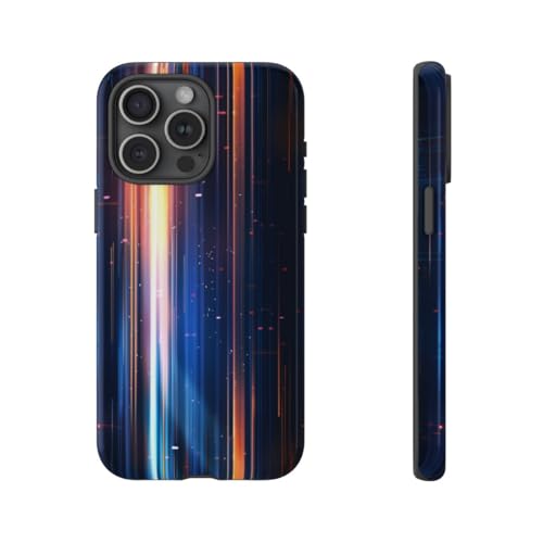 Coque rigide brillante iPhone 15 Pro Max bleu faisceaux lumineux verticaux design