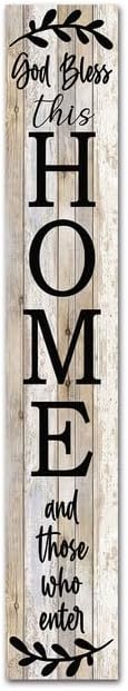 SRongmao Vertical Welcome Sign for Front Door - God Bless Our Home Porch Standing Wooden Decor, Indoor Wall Decorations, Large Farmhouse Home Bless Sign 8x63inch