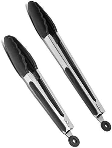 Silicone Cooking Tongs Set - Tongs for Nonstick Cookware - Stainless Steel Tongs with Silicone Tips - 9-Inch 12-Inch Tongs for Cooking - 2-Piece Set