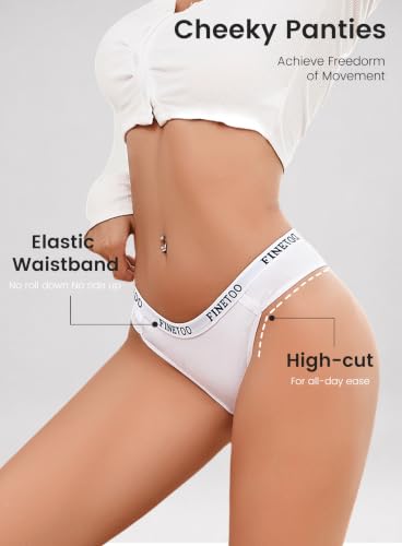 Image of FINETOO Cotton Underwear for Women Cheeky Panties Sexy Hipster Bikini Underwear Elastic Waistband Stretch Briefs 5 Pack