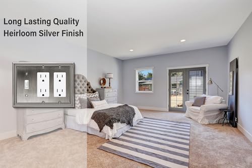 Image of Sunken Pearls Heavy Duty Decorative Wall Plate Switch Plate Outlet Cover (Single Toggle /Double Decorator, Heirloom Silver)