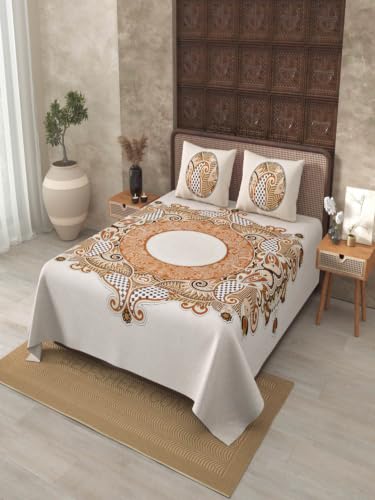 Image of JaipurFabric Premium Cotton Double Bedsheet Set with 2 Pillow Covers | Soft, Breathable, Fade Resistant, Skin-Friendly, Easy Care Printed Bedding for Home & Hotel (Cream) (90'' * 108'')