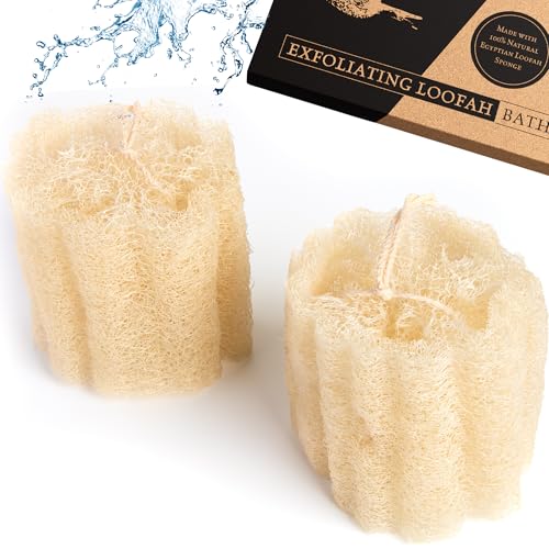 Natural Loofah Sponge (x2 Pack) - Loofa Exfoliating Sponge, an Egyptian Loofah Body Exfoliator Scrubber for Shower and Bath, x2 Pack