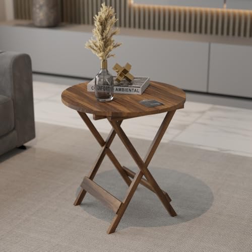 Image of ETIQUETTE ART Patio Folding Coffee Table /Tea Table,Outdoor Wooden Square Portable End Table /Picnic Table for Camping & Dining /Balcony and Garden Bistro Side Table (Round 24 in)