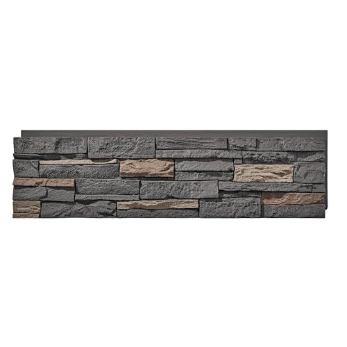 Wallwell Faux Stone Wall Panels 1-Pack (3.75 Sq Ft) PU Stone Veneer Siding, Mortarless 46.25x12.88 Inch Stacked Stone for Fireplace Interior Exterior, DIY Home Improvement,Iron Gray