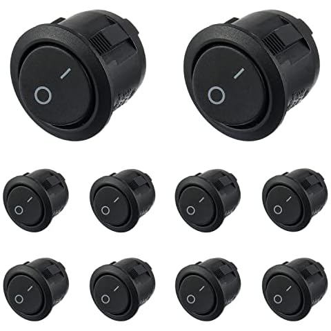 HUAREW Rocker Switch ON/Off KCD1 Mini Round Toggle Switch SPST 2Pin Snap-in Latching with Wires Pre-Wired AC 6A/250V 10A/125V,for car Boat(10Pcs) Cover