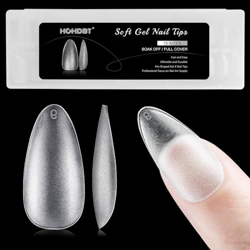 HGHDBT Medium Almond Nail Tips - 300pcs Upgraded Matte Soft Gel X Full Cover Acrylic False Nails Extension Tips in 15 Sizes