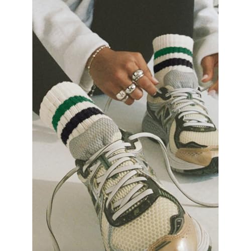 Image of Fszsaa Novelty Socks For Women - Striped Retro Mini Crew Sporty Calf Casual Cotton Ankle Socks