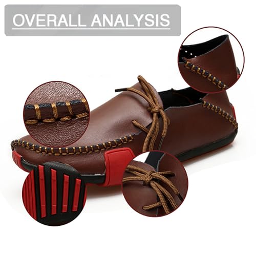 Men's Leather Handmade Strappy Comfortable Dress Loafers Fashion Non Slip Lightweight Stitching Details Flat Casual Walking Driving Shoes for Work Party Date Wedding3