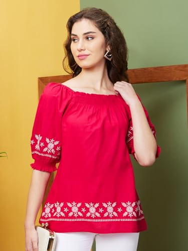 Image of Globus Women Square Neck Floral Print Strappy Peplum Fusion Tunic