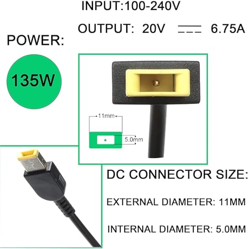 Image of 135W USB AC Charger Compatible with Lenovo ThinkPad X1 Extreme Gen 1 2 3 4 5 W540 W541 T440 T440S T440P T470P T540p T15p Ideapad Yoga Y50-70 Y50-80 Y50p Y50p-70 Y50c Laptop Adapter (LE 135W USB)