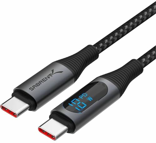 SABRENT USB C to USB C Charging Cable with Smart Display, 2M/6.6FT Long, E-Marker Chip, 100W Charging and 480Mbps Data Transfer Speeds, for Laptops, Smartphones, Tablets (CB-C2C2)