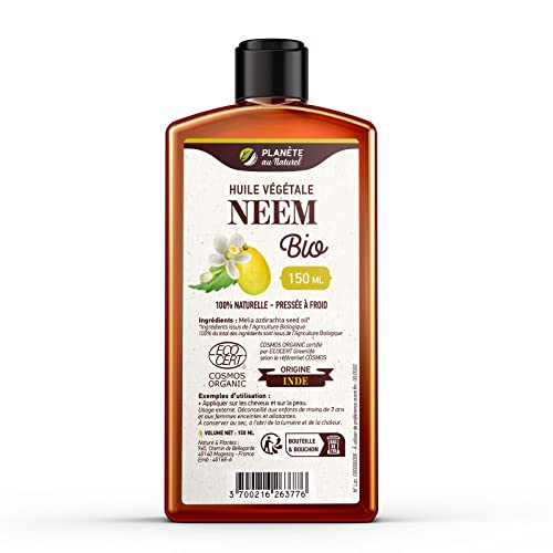 Huile de Neem BIO - 150ml - Cosmos Organic - Planète au Naturel - 100% Pure et Naturelle - Visage, Corps, Cuir chevelu