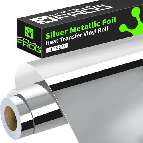 VINYL FROG HTV PU Metallic Roll Iron on Vinyl Easy to Cut & Weed Heat Transfer Vinyl DIY Heat Press Design for T-Shirts (Silver)