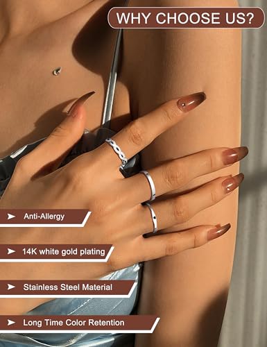 JeryWe 6 Pcs Stainless Steel Rings for Women Set Gold/Silver Knuckle Rings Stackable Simple Carve Heart Wedding Bands Engagement Promise Eternity Bands Thumb Rings for Women3