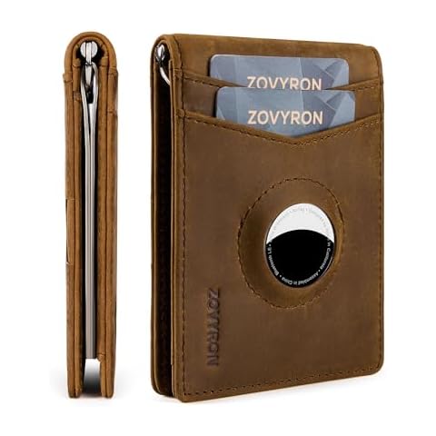 ZOVYRON Wallet for Men, Airtag Wallet with Money Clip, Leather Slim Wallet with Airtag Holder Bifold Card Holder Wallet, Minimalist RFID Front Pocket Wallet Cover