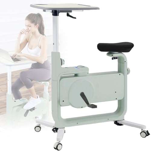 Bicicleta estática de escritorio con resistencia magnética, altura ajustable, para entrenamientos en interiores, 8 niveles para cardio y uso doméstico, incluye escritorio de oficina y rodillos
