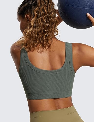Image of CRZ YOGA Ribbed U Neck Sports Bras | Medium Support, Removable Pads, Casual, Wide Straps, for Women