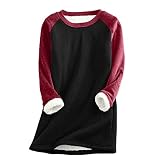 Zldhxyf Winterpullover Damen Warm Damen warme Top Bluse Dickes Fleece farblich passendes weiches Sweatshirt warmes langärmliges Unterwäsche Top Rot