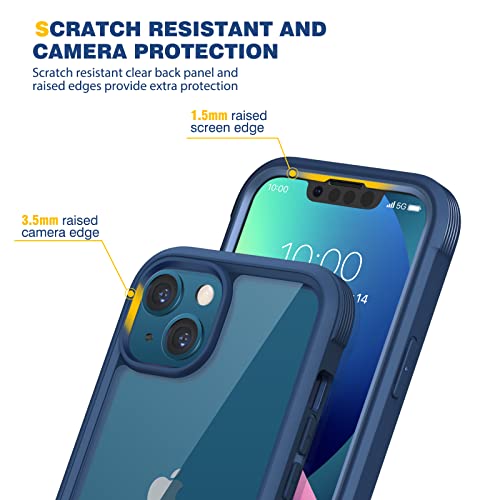 Image of Diaclara Designed for iPhone 13 Case, Full Body Rugged Case with Built-in Touch Sensitive Anti-Scratch Screen Protector, Soft TPU Bumper Case for iPhone 13 6.1 inch (Dark Blue and Clear)