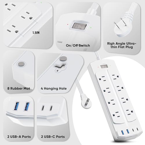 Image of 2 Prong Power Strip, Yozisital 2 Prong to 3 Prong Outlet Adapter, 5FT Extension Cord with Polarized Plug, 8 AC Outlets & 4 USB, Wall Mountable, Ideal for Non-Grounded Outlets