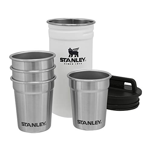 Conjunto de copos de shot de aventura Stanley, 4 copos de aço inoxidável com estojo de transporte de metal resistente, presentes de acampamento