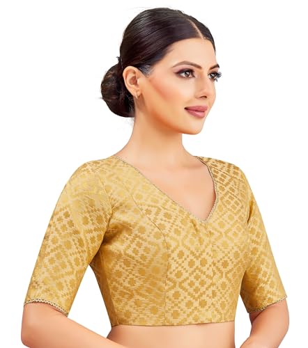 Image of Studio Shringaar Women's Readymade Brocade Elbow Length Sleeves Saree Blouse