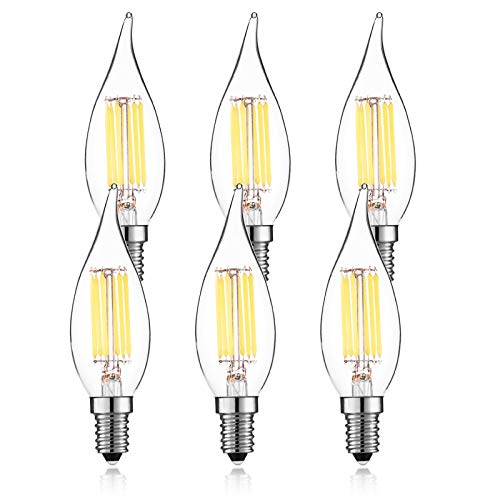 AMDTU 4000k LED Chandelier Light Bulbs,Dimmable E12 Daylight White,6w 60Watt Equivalent for Dining Room,Kitchen 6pack,LED Candelabra Light Bulbs