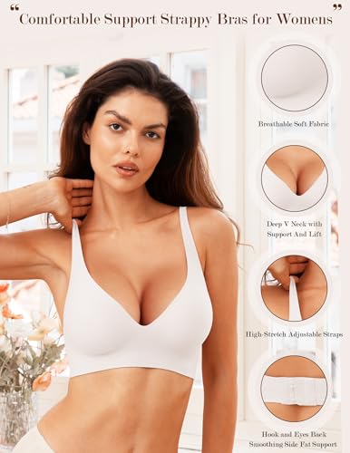 Image of Womens Wireless Bra No Underwire Seamless Push Up Bra Comfort Full Coverage Padded Soft Vneck Everyday Bralette