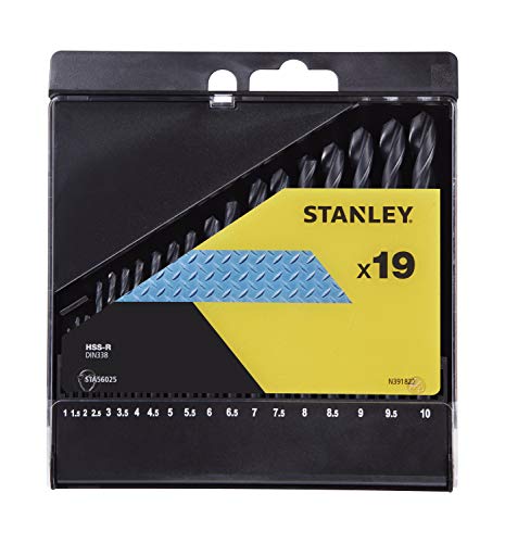 STANLEY STA56025 STA56025-QZ Cassette de 19 forets HSS-R, pour l'acier et les matériaux non ferreux (1, 1.5,2,2.5, 3, 3.5, 4, 4.5, 5, 5.5, 6, 6.5, 7, 7.5, 8, 8.5, 9, 9.5, 10 mm), Noir