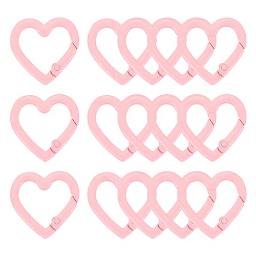 uxcell 15Pcs Heart-Shaped Trigger Snap Clip Keyrings Spring Buckle Snap Hook Clip for Keychains Bag Purse Handbag, Pink