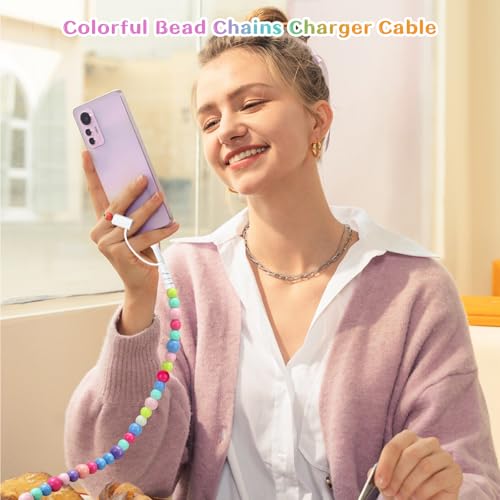 Image of Aolcev USB C Cable 2 in 1 USB A to USB C Fast Beaded Charging Cord 3.3FT | 66W for iPhone Charger Multi USB Type C Charger Cord for iPhone 17 16 15 14 13 12 Pro Max Galaxy S26 S25 Ultra iPad Colored