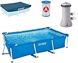Intex Rectangular Frame Pool Set - Aufstellpool - Blau - Filterpumpe, Ersatzfilter und Abdeckplane (260 x 160 x 65 cm)