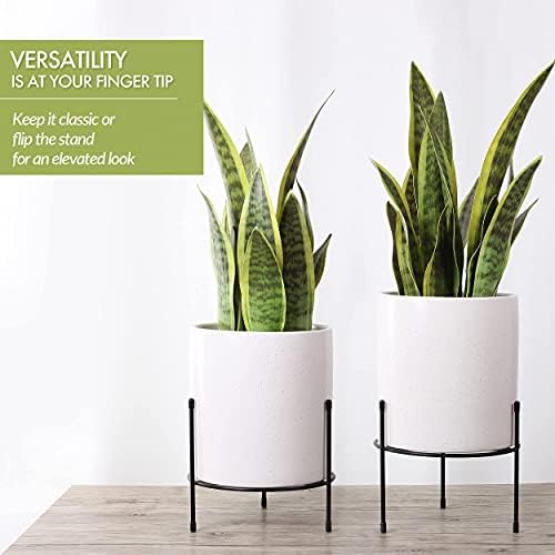 Gray Planter with Gold Stand, Mid Century Modern Pot with Drainage