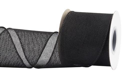 Joycrosso Burlap Wired Edge Ribbon 3 inch x 10 Yards, Black, Ideal for Crafting, Gift Wrapping, Wreath, Christmas Tree, and Rustic Wedding Decorations