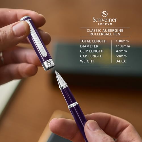 Image of Scriveiner Aubergine Rollerball Pen - Stunning Luxury Pen With Chrome Finish, Schmidt Ink Refill, Best Roller Ball Gift Set for Men & Women, Professional, Executive Office, Nice Pens