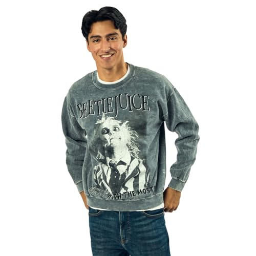 Bioworld Beetlejuice The Ghost With The Most Adult Unisex Mineral Washed Crew Neck Long Sleeve Sweatshirt-Large