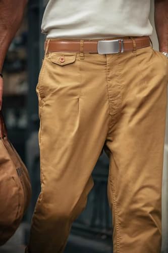 Image of 2 Pack Ratchet Belt 1 3 /8 inch, Mens leather Dress Belt in Gift Set Size 28 inch-62 inch Adjustable waist Trim to Fit