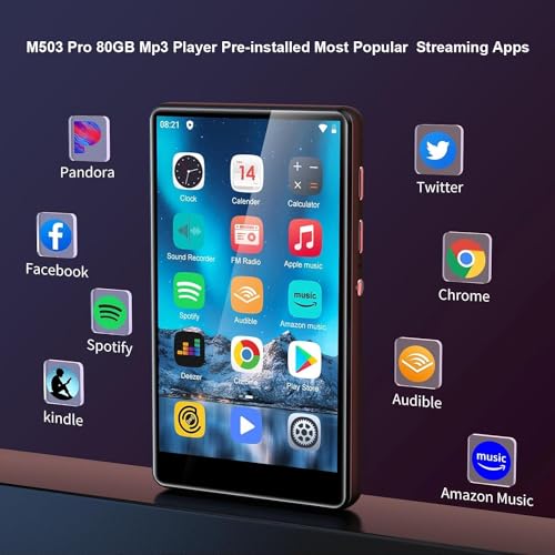 Image of 80GB MP3 Player with Bluetooth and WiFi, SWOFY M503Pro 4.0 inch Touch Screen MP3 Player with Speaker, Music Player with Spotify, Audible, Amazon Music, Pandora, MP4 Android Music Player Up to 512GB