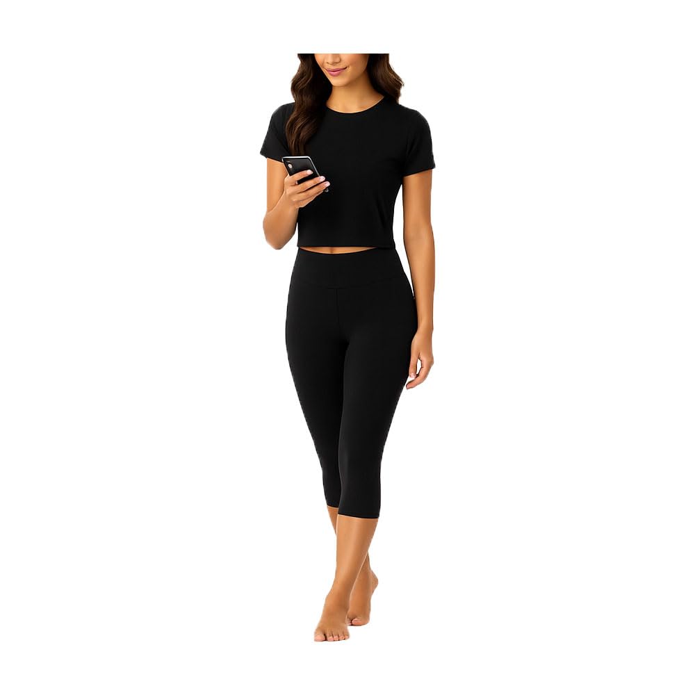 brand flex Women's Skinny Fit Mid Rise 3/4th Gym Pants Workout, Active Wear Capris for Women Black Single Pack-picture-30