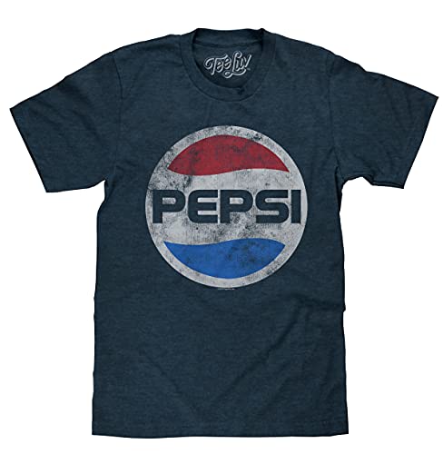 Tee Luv Pepsi T-Shirt - Faded Pepsi Cola Classic 70s Logo Shirt (Navy Heather) (XL)