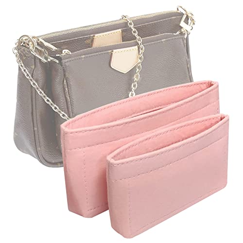 Vercord Felt Purse Organizer Insert Pochette Handbag Insert Bag in Bag for Multi Pochette Accessories Add Zipper Pocket Pink