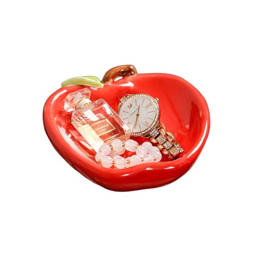 Yzikema Ceramic Jewelry Dish Apple Shaped Trinket Storage Tray Coffee Table Room Apartment Bathroom Dresser Decor