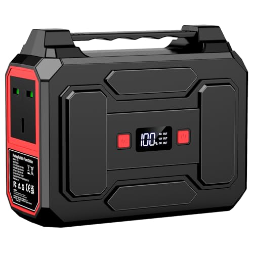 Powkey 99Wh/ 27000mAh Portable Power Station,100W Camping Power Pack,Solar Generator with AC/DC/USB/Type- C Outlet for Outdoors Camping Travel Fishing Emergency Power Supply Red