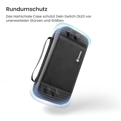 4. Bild von tomtoc Tasche Hülle für Nintendo Switch/Nintendo Switch OLED Modell, Protective Hard Case Tragetasche für Switch Konsole, 24 Spiele, Pro Controller, Netzteil und Zubehör, Schwarz L